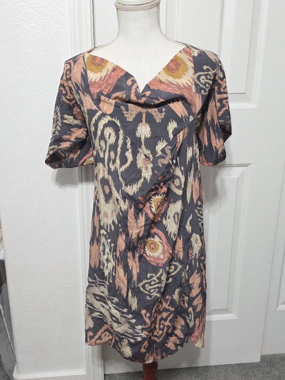 All Saints Audrina Silk Dress, Size 10, Gray, Pink